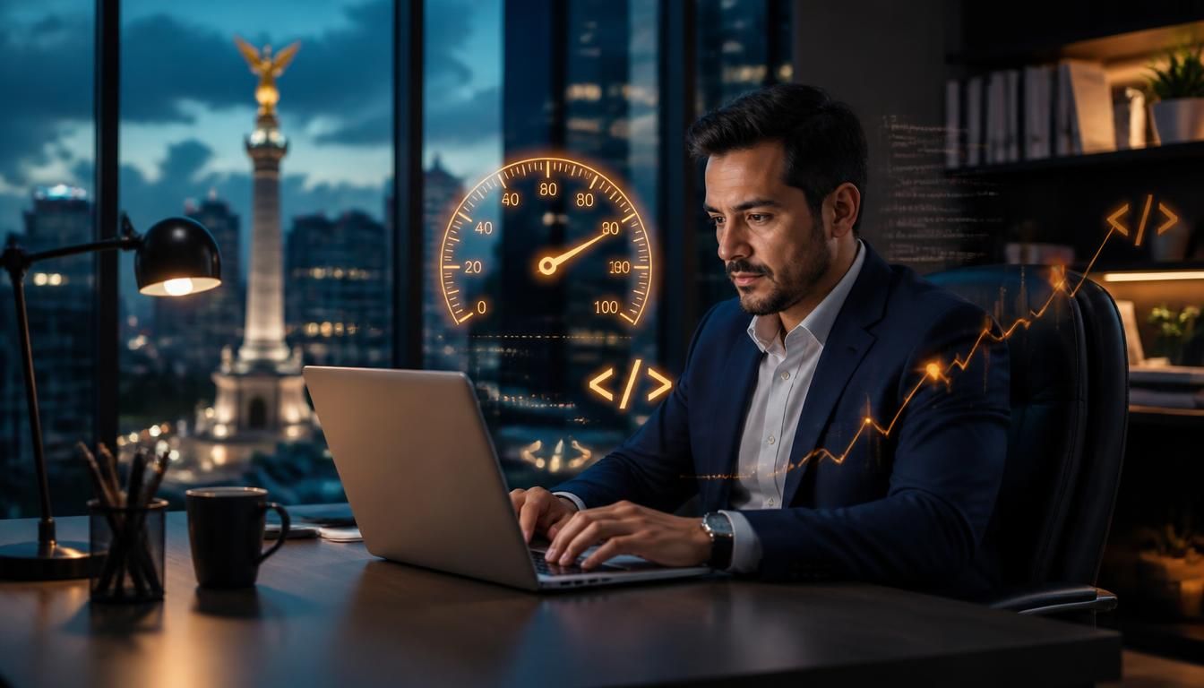 Especialista en SEO técnico revisando velocidad y código de un sitio en Ciudad de México