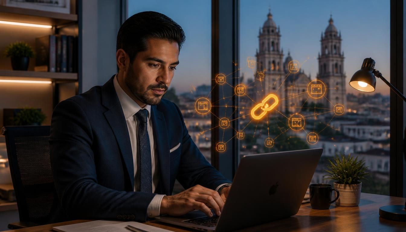Especialista en link building revisando una red de enlaces
